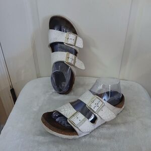Birkenstock Arizona Birko-Flor Magic Snake White Slide On Buckle Sandals 39